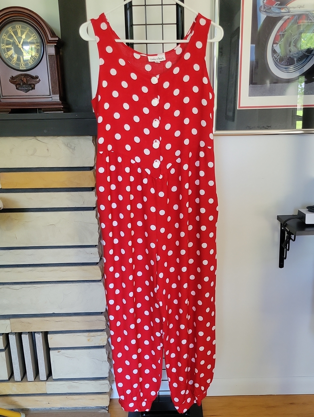 Christina 90s Jumpsuit Medium Red & White Polka Dot Vintage